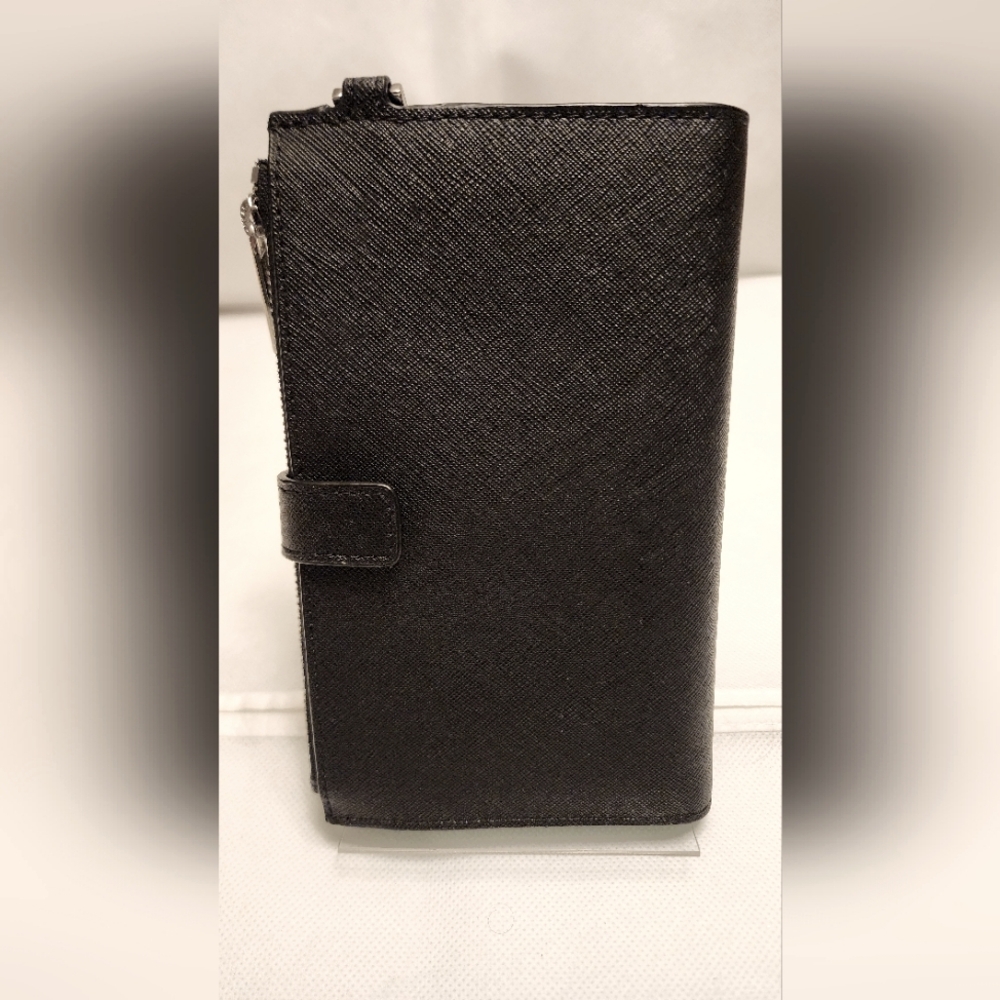 NWOT Michael Kors Jet Set Travel Double zip wristlet Leather wallet Black Silver - Picture 6 of 15